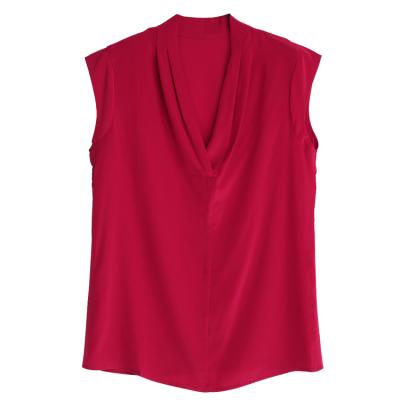 China Women's Temperament Shirt Solid Sleeveless Vest Summer QUICK DRY Silk V-neck Tank Blouse Tops Female Loose Shirts 100% Silk for sale