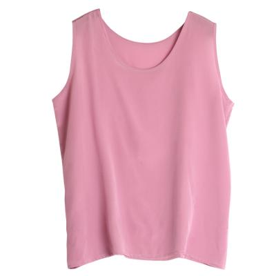 China Summer Women's QUICK DRY Fashion 100% Satin Silk T-shirt Sleeveless O-Neck Loose Plus Size Vest Tops for sale