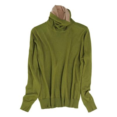 China QUICK DRY Silk Cashmere Turtle Women's Loose Neck Knitted Contrast Color T-shirt T-shirt Long Sleeve Warm Sweater Sweater for sale