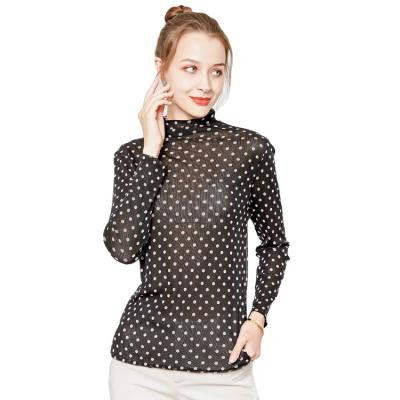 China 100% QUICK DRY Women's Tortoise Half Sleeve Thin Top Spring Blouse Neck New Female Printing Silk Mesh Bottom Long for sale