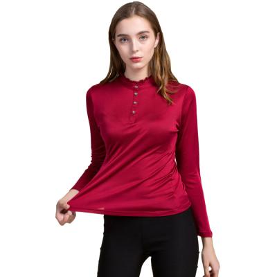 China QUICK DRY women's silk solid color basing shirt long sleeve knitted T-shirt top silk plus size blouse for sale