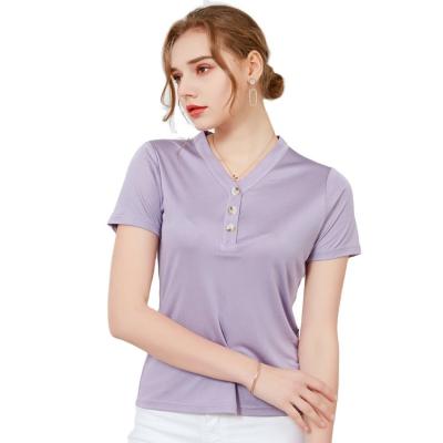 China QUICK DRY Women's T-shirts v neck sleeve silk knitted t-shirt temperament short oversized top T-shirt for female for sale