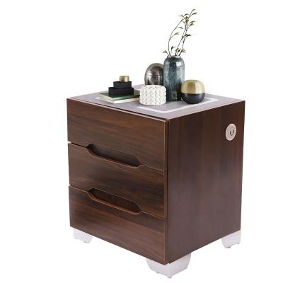 China Smart Nightstand With Led Light Bedside Table Hotel Nightstands Luxury Smart Radio for sale