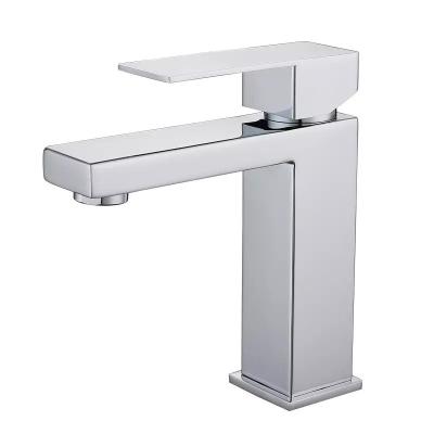 China 304 Stainless Steel Bathroom Sink Faucet Modern Square Basin Mixer Metered Contemporary Water Tap With Single Lever, Deck Mounted for sale