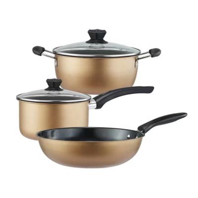 China Sustainable 5pcs Pan Set High Quality Cookingware Nonstick Set Cookware Gold Steel Set for sale