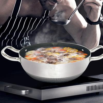 China Blackcube Viable Nonstick Cookware Stainless Steel Wok Double Ear Honeycomb Honeycomb Ear Cooking Pot for sale