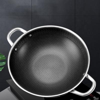 China Durable 32cm Honeycomb Non-Stick 304 Stainless Steel Wok With Double Ears for sale