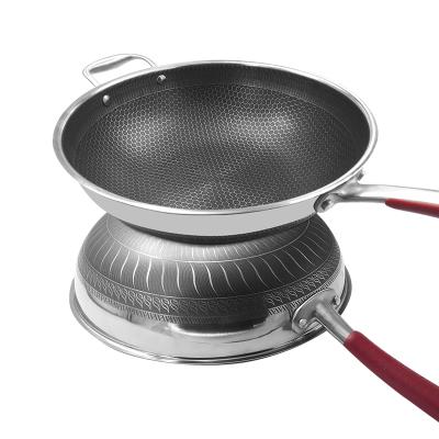 China Stainless Steel Triple Viable Frying Pan Non-Stick Saucepan with Silicone Handle and Glass Lid for sale