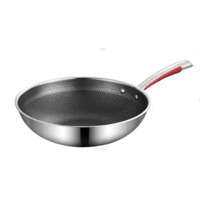 China Sustainable 304 stainless steel cookware honeycomb pan non-stick frying pan with silicone handle for sale