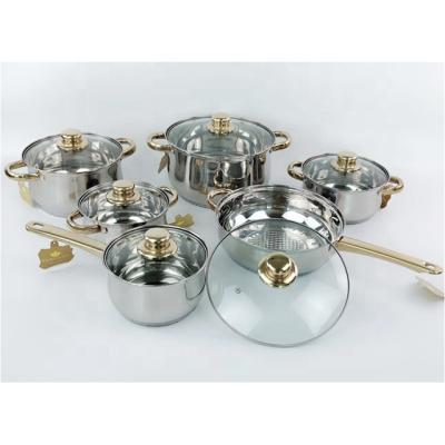 China Stainless Steel Sustainable European Home Cookware 12Pcs Set Cooking Pots And Pans With Glass Cover for sale