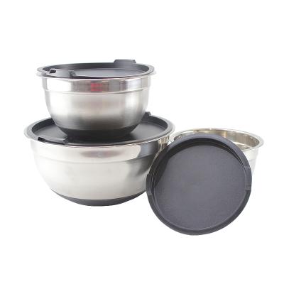 China Factory Directly Sales Sustainable Mixing Bowl Food Grade Silicone Bottom Stainless Steel Salad Bowl With Lid for sale