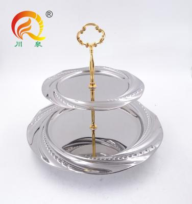 China Sustainable Western Party Decorate Hot Selling 2 Tier Layer Round Dish Tea Party Circle Rack Set Silver Stainless Steel Dish for sale