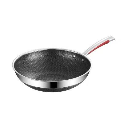 China Durable 304 Stainless Steel Honeycomb Non-Stick 32cm Frying Pan With Steel Handle For Cooking for sale