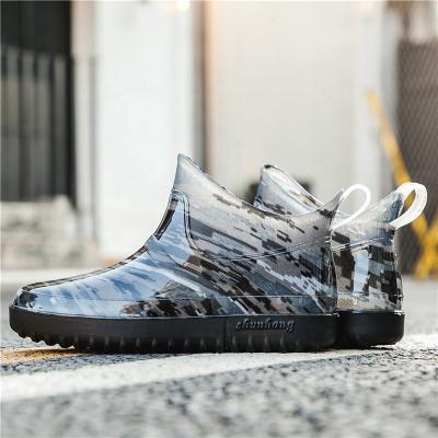 China 2022 hot fashion trend selling fashion waterproof and non-slip outdoor men's ankle boots rubber boots fishing PVC rain shoes wholesale for sale