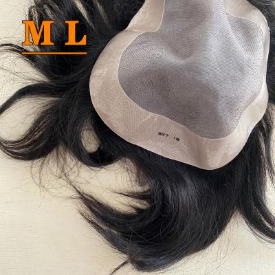 China Man Daily Use Hairpiece 7*9 Lace And PU With Baby Hair Men Hairpiece 1B Hairpiece Straight Man Daily Use Hairpiece for sale