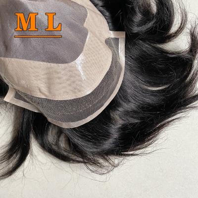 China Daily use hairpiece 7*9 mono and PU man use with hairpiece 1B Swiss straight man lace men daily use hairpiece for sale