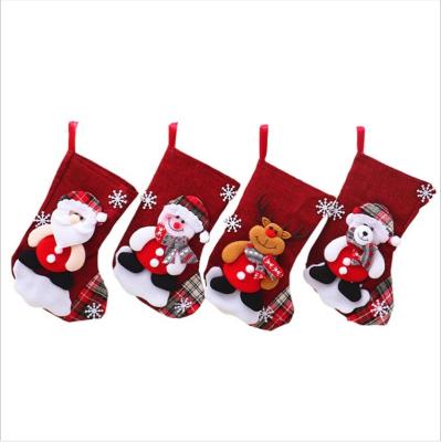 China Snowflakes Canvas Kids Santa Claus Elk Snowman Christmas Tree Socks Decoration Home Hanging Sock Stockings for sale