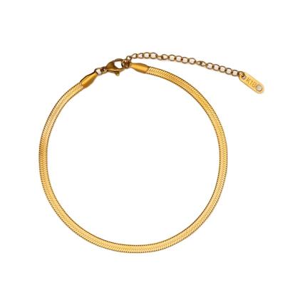 China Chris April TRENDY In Stock Fashion Jewelry 316L Stainless Steel PVD Gold Plated Non Tarnish Herringbone Chain Anklets for sale