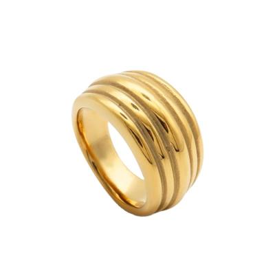 China Vintage Chris April Fashion Jewelry Tasty PVD Gold Plated Minimalist Grainy 316L Stainless Steel Band Ring for sale