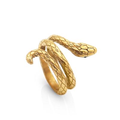 China FASHIONABLE Chris April stylish jewelry in running gold PVD plated 316L stainless steel water proof twisting sanke shape ring for sale