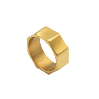 China Trendy Chris April Fashion Jewelry PVD Gold Plated 316L Stainless Steel Water Proof Octangle Band Ring for sale