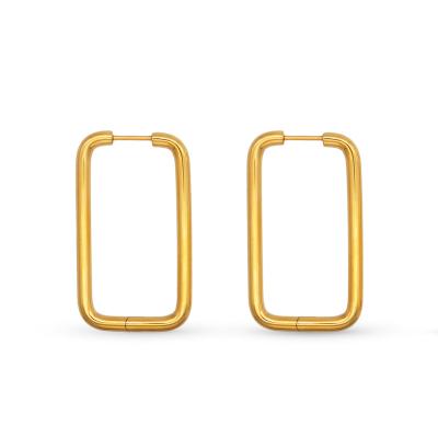 China FASHIONABLE simple geometric Chris April style 316L stainless steel pvd gold plated exaggerate large rectangle circle earrings for sale