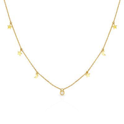 China Vintage Simple Design 925 Sterling Silver Star And Moon Gold Plated Zircon Galaxy Galaxy Charms Chain Necklace for sale