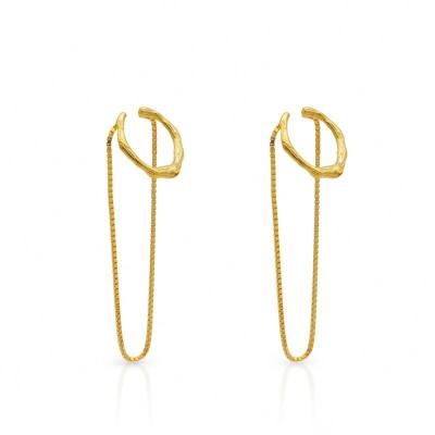 China Chris April TRENDY current fine jewelry 925 sterling silver gold plated design box chain ear cuff earrings minimalist jewelry for wome for sale