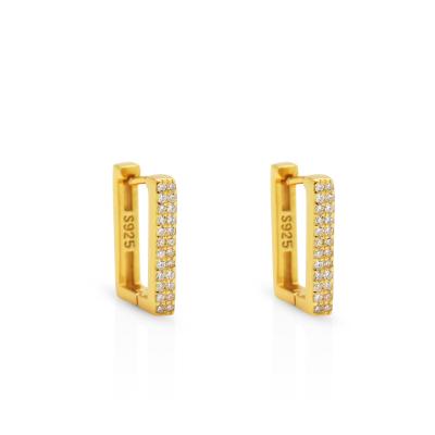 China Chris April TRENDY in Stock Geometric Jewelry Small Sterling Silver 18k Gold Plated Zircon Circles retangular earrings for sale