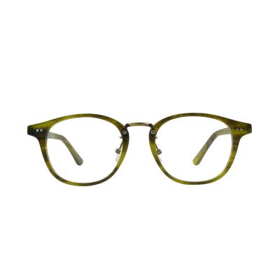 China Reading Glass Horn Green Acetate Optical Frames With Metal Bridge Eyewear High End Fashionable Glass for sale