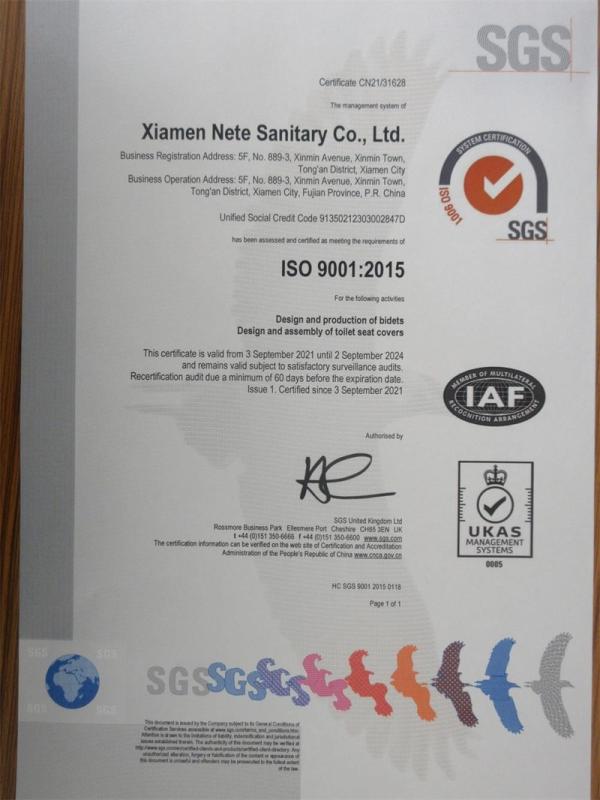 ISO9001 - Xiamen Nete Sanitary Co., Ltd.