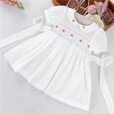 China C042196 Summer White Babies Breathable Little Ones Smocked Yellow Pink Hand Made Dresses Cotton Kids Clothes Outfits for sale