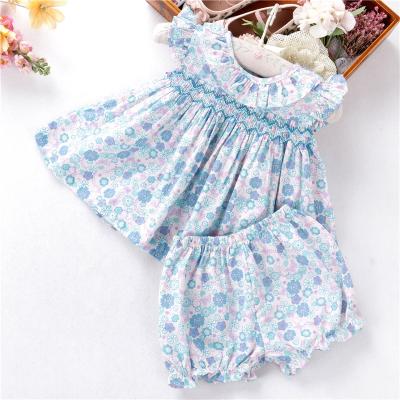 China C042168 2 Pcs Breathable Set Cotton Handmade Floral Clothing Newborn Babies Smocked Dress Clothes Wholesale for sale