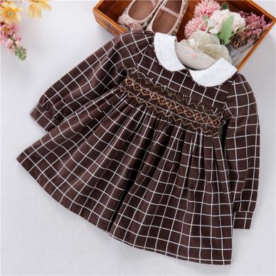 China B062655 Breathable baby dresses winter plaid corduroy long sleeve wholesale smocked casual outfits kids clothing for sale