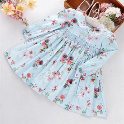 China B75479 Autumn Breathable Flower Babies Dresses Smocked Handmade Cotton Kids Clothes Boutiques Wholesale for sale