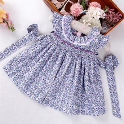 China Handmade Flower Baby Shirt B031251 Baby Girls Dress Breathable Smocked Dress Baby Purple Flower Kids Dresses for sale