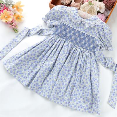 China C6765 Breathable Flower Kids Dresses Girls Boutique Smocked Cotton Hand Made Children's Dresses Dress Clothes for sale