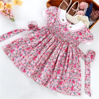 China C2010 summer children's clothing embroidery breathable babies dresses smocked baby outfit cotton kids clothes for sale