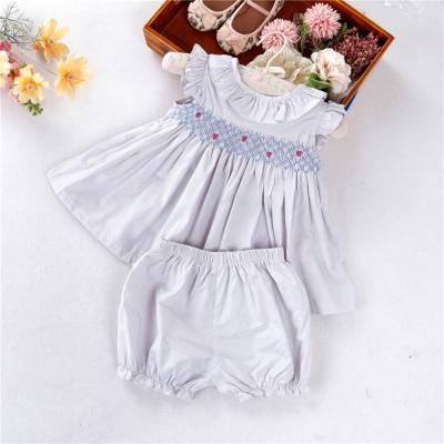 China C07768 summer newborn baby clothes sets breathable kids clothing for girls smocked blue casual dress kids wholesale for sale