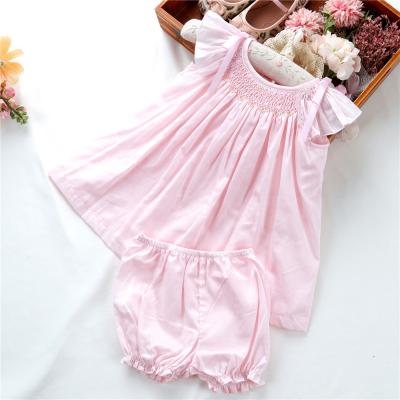 China Wholesale White Breathable Summer Babies Infant Clothing Sets Hand Made Smocked Embroidery Kids Clothes C75055 for sale