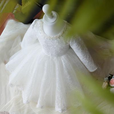 China Autumn Breathable Vintage Fall Toddler Infant Baby Tulle Dresses Long Sleeve White Lace Princess Wedding Clothing for sale