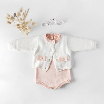 China Breathable Babies Lace Rompers Sweater Coat And Jumpsuit Knit Children Clothing Set Autumn New Arrival Wholesale for sale