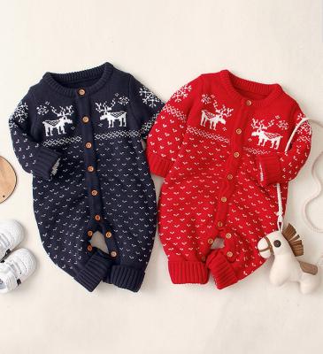 China New Arrival Breathable Christmas Winter 82W309 Rompers Newborn Infant Infant Baby Kids Red Knitted Jumpsuit Wholesale for sale