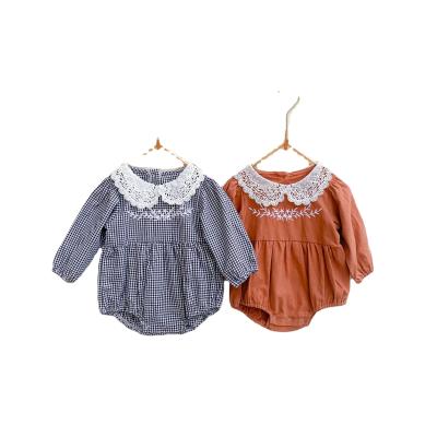 China 0616Ak323732 Spring Toddler Newborn Infant Babies Breathable Rompers Lace Up Collar Embroidery Kids Clothing Sets Wholesale for sale