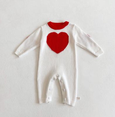 China Breathable Red Infant Heart Baby Romper Autumn Fall Newborn Baby Kids Knitted Jumpsuit Clothing PP82328045 for sale