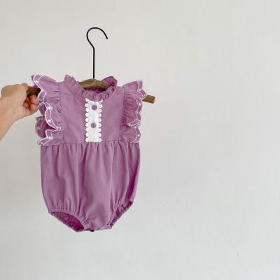 China New Arrival Summer PP22007 New Arrival Kids Rompers Breathable Infant Babies Jumpsuit Purple Ruffles Clothing for sale