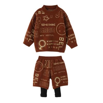 China YB1011 Baby Boy Breathable 2 Pcs Knit Sweater Sets Autumn Winter Children Kids Clothing Set for sale