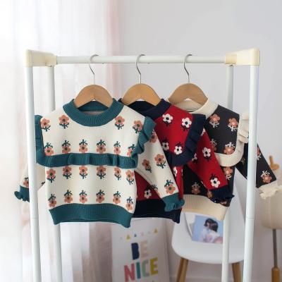 China 2021 Red Anti-wrinkle Christmas Fall Winter Autumn Toddler Baby Kids Sweaters Flower Infant Girls Knitted Tops Y924042 for sale