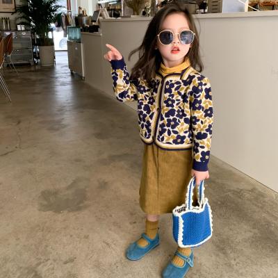 China Anti-wrinkle 2021 autumn fall baby toddler vintage flower cardigan with corduroy skirt fashion wholesale for sale