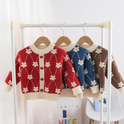 China Anti-wrinkle 2021 Red Cardigan Baby Toddler Autumn Winter Flower Girls Infant Boys Knitted Shirt Clothing Y999046 for sale